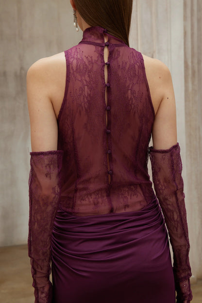 Borbala Magenta Lace Bodice Ruched Maxi Dress