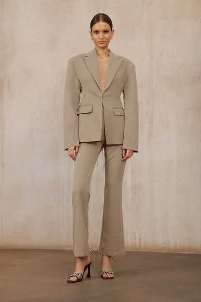 Prunille Khaki Lace-Up Blazer & Trousers Set