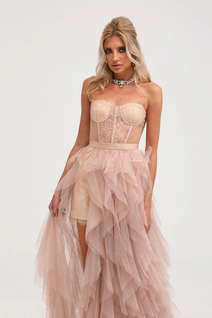 Eilis Pink Bustier Mesh Maxi Dress