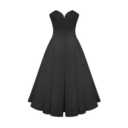 Katherine Black Off-Shoulder Corset Midi Dress