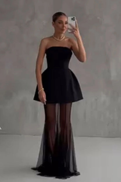Melanie Black Corset Dress & Mesh Skirt Set