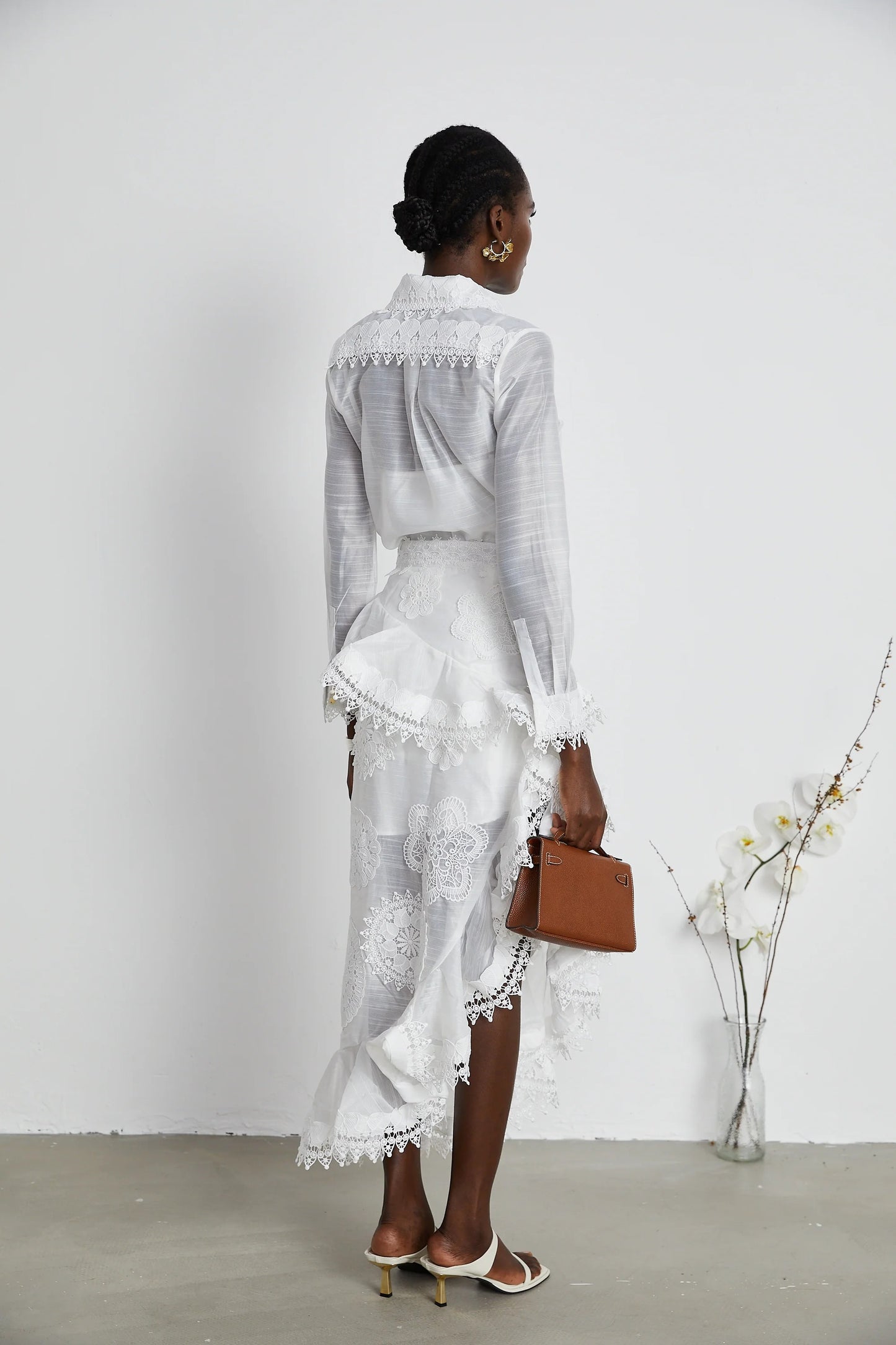 Renee White Semi-Sheer Shirt & Skirt Matching Set