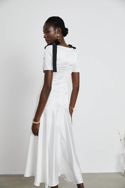 Cyrielle ribbon-detail puff-sleeve maxi dress
