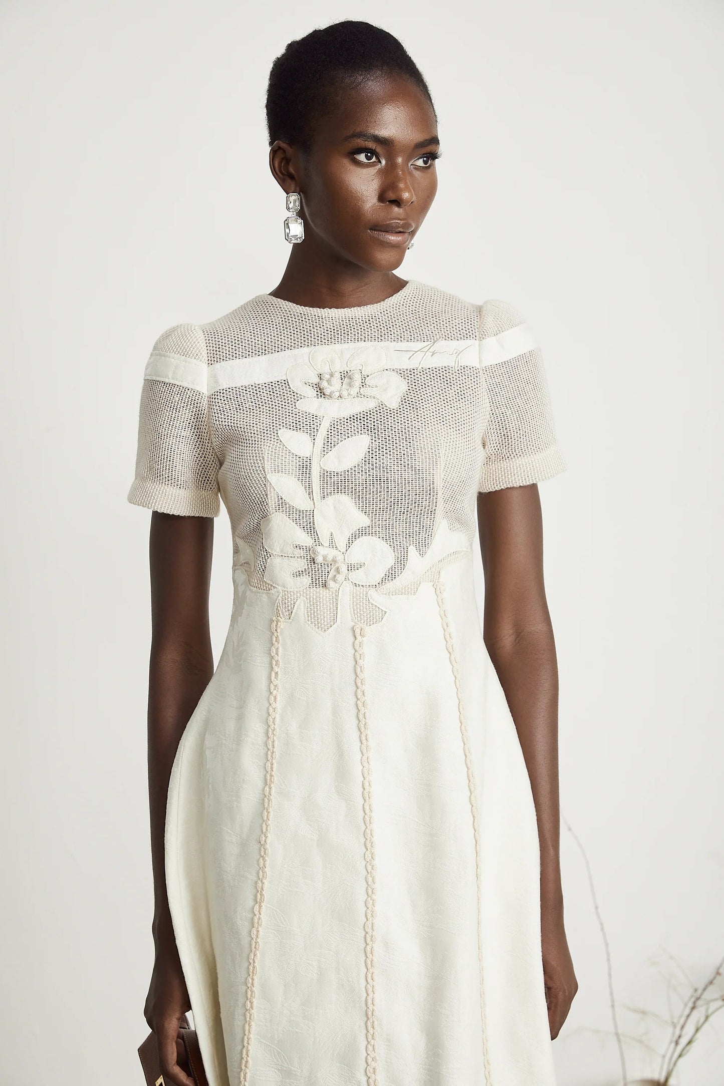 Diane Floral Embroidered Openwork Midi Dress