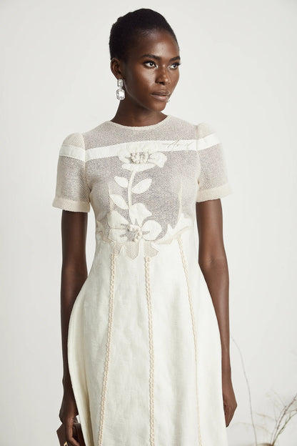 Diane Floral Embroidered Openwork Midi Dress