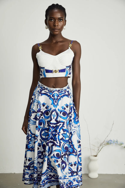 Allegra Graphic-Printed Top & Skirt Matching Set