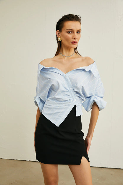 Helene Striped Off-Shoulder Blouse