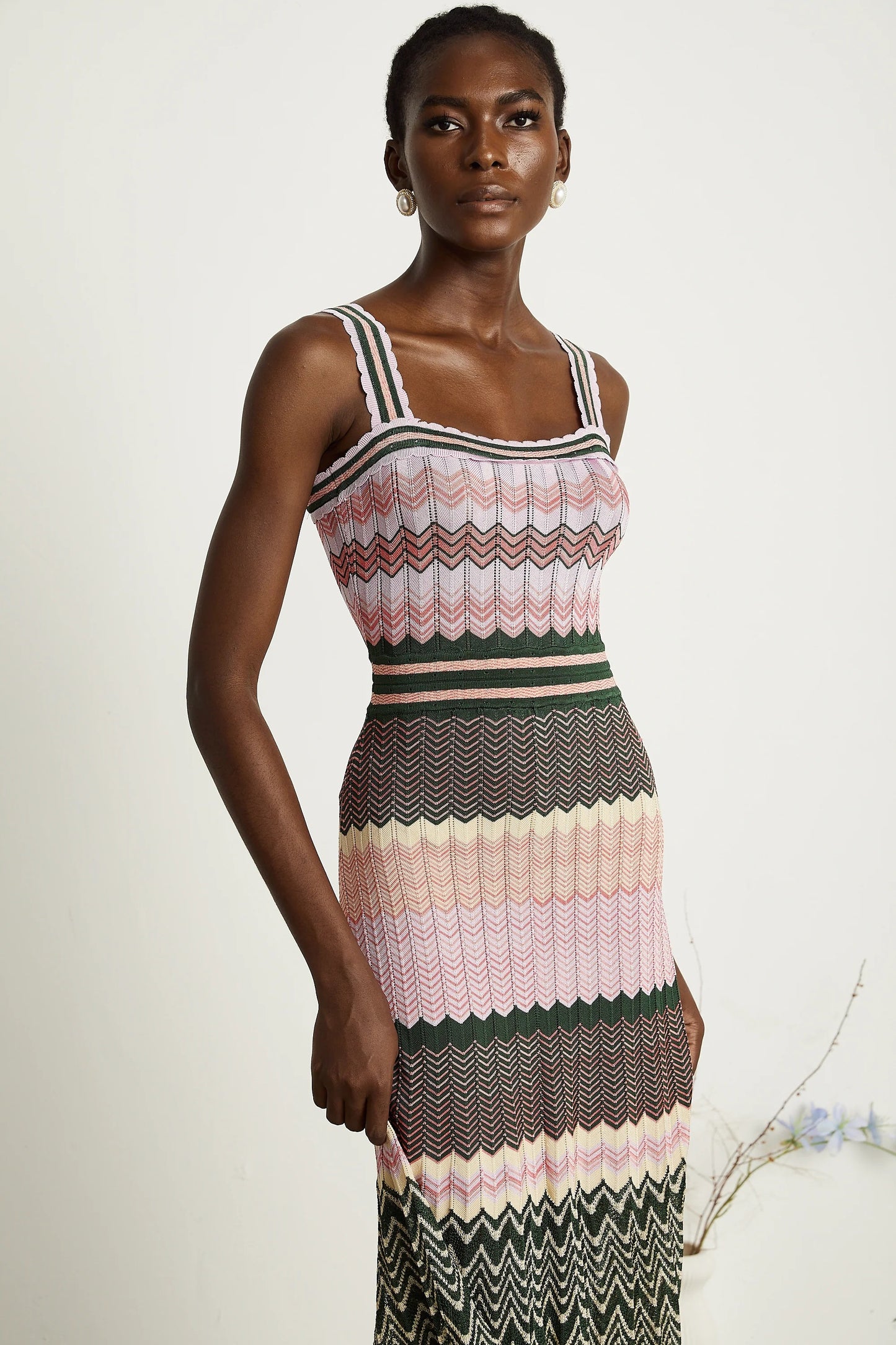 Daphne Contrast-Color Knitted Midi Dress