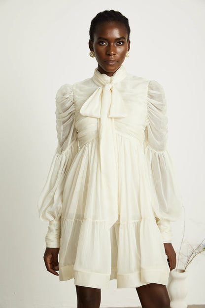 Thibaulte Tuck-Detail Pleated Tulle Mini Dress