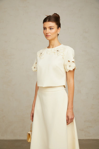 Coralie neutrals 3D-petal top & skirt matching set