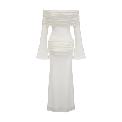 Wanda White Glittered Floral-Applique Knit Maxi Dress