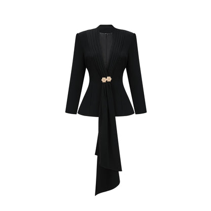 Suzanne Black Pleated Jacket & Trousers Matching Set