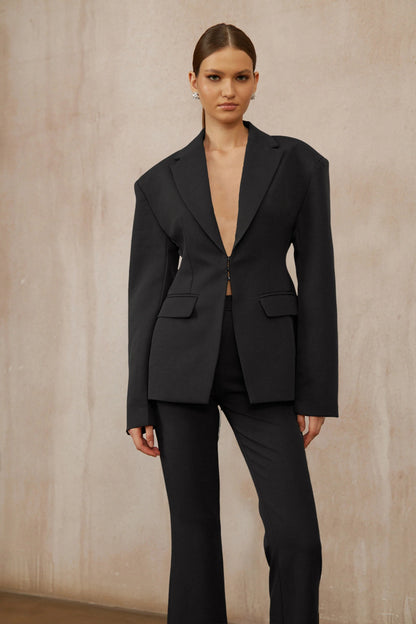 Prunille Black Lace-Up Blazer & Trousers Set
