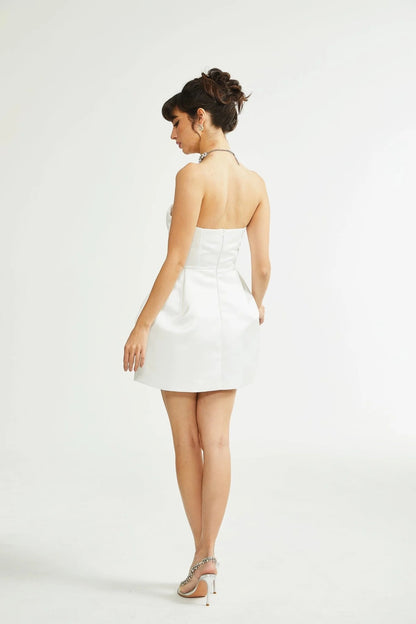 Laure White Bustier Off-Shoulder Mini Dress
