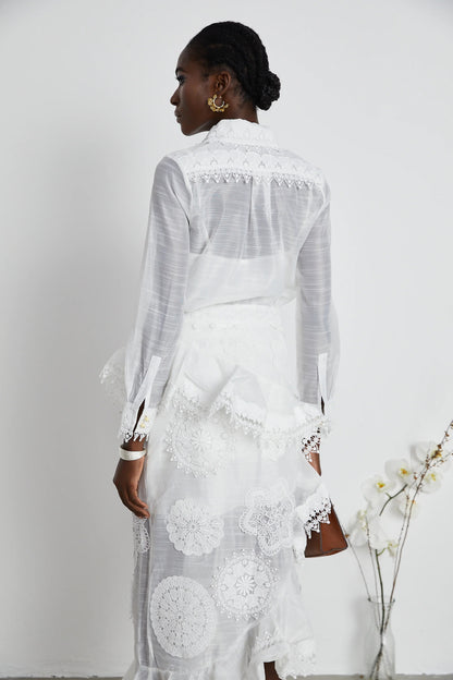 Renee White Semi-Sheer Shirt & Skirt Matching Set