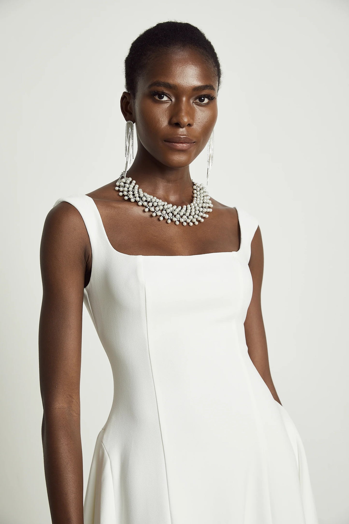 Thala White Pleated Flared Midi Dress