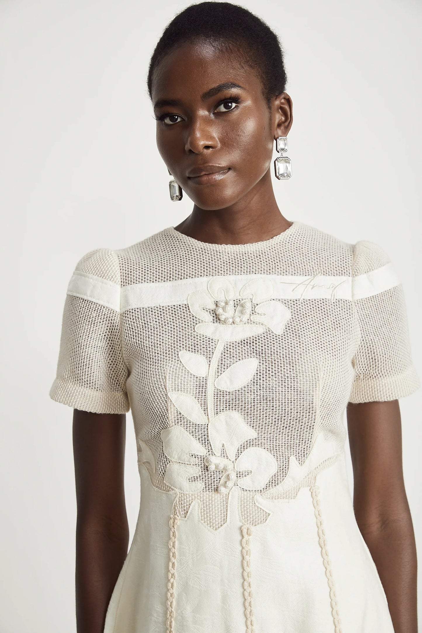 Diane Floral Embroidered Openwork Midi Dress