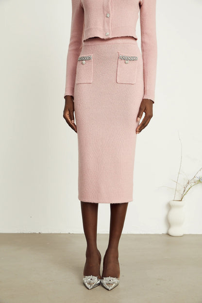 Renée pink embellished jacket & skirt matching set