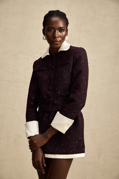 Brigitte Purple Sequined Tweed Jacket & Skirt Matching Set