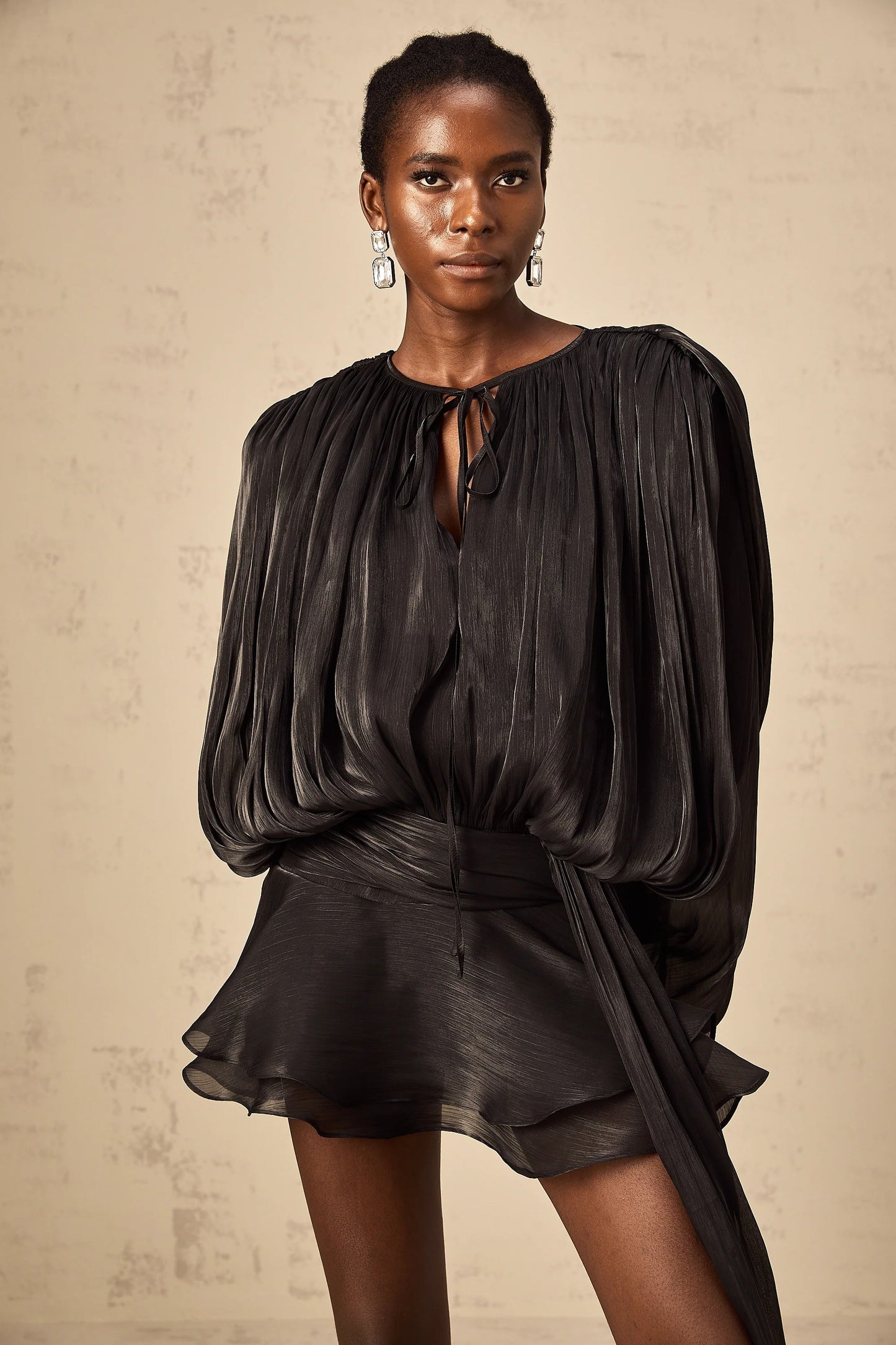 Eugenie Black Fully Pleated Ruffled Mini Dress