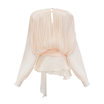 Eugenie Neutral Fully Pleated Ruffled Mini Dress