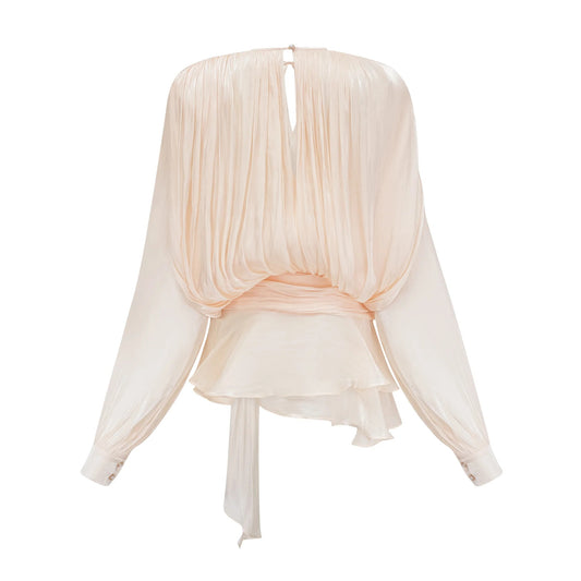 Eugenie Neutral Fully Pleated Ruffled Mini Dress