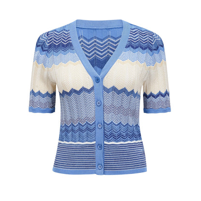Daniela Blue Zigzag-Design Knit Top & Skirt Matching Set
