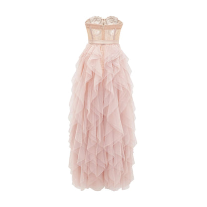 Eilis Pink Bustier Mesh Maxi Dress