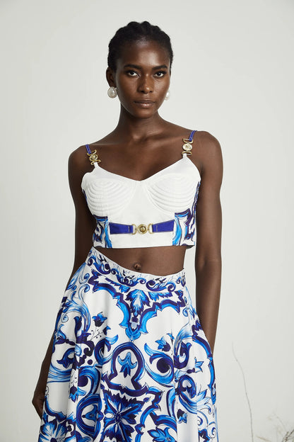 Allegra Graphic-Printed Top & Skirt Matching Set