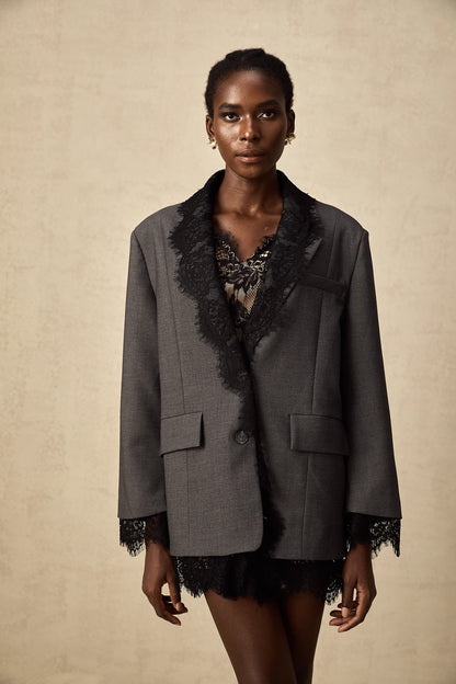 Dianthe Grey Lace-Panel Blazer