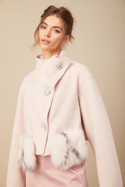 Vienne Pink Diagonal-Placket Short Coat