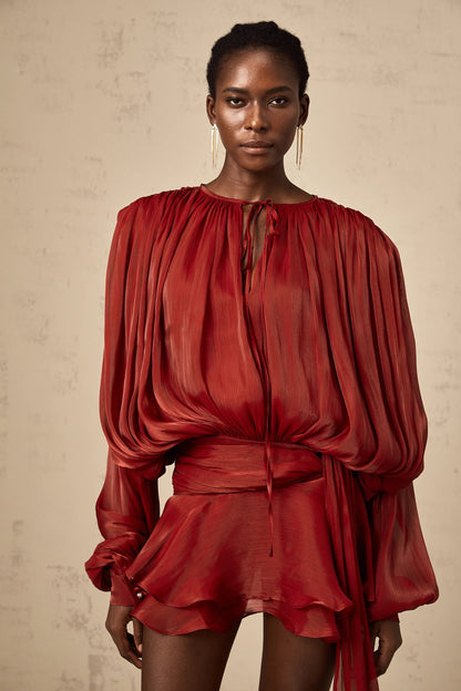 Eugenie Red Fully Pleated Ruffled Mini Dress