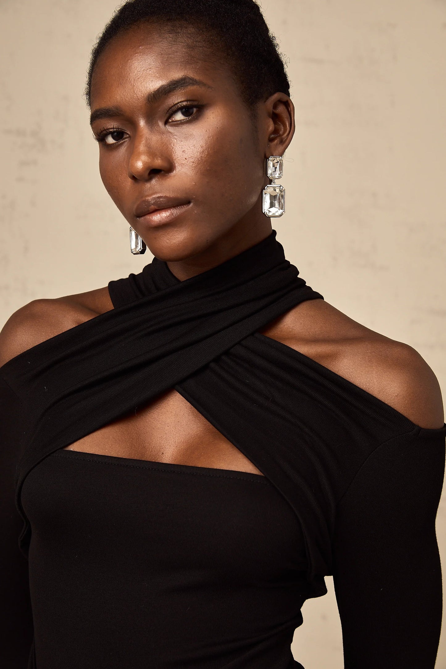 Odette Black Ruched Stretch-Jersey Top