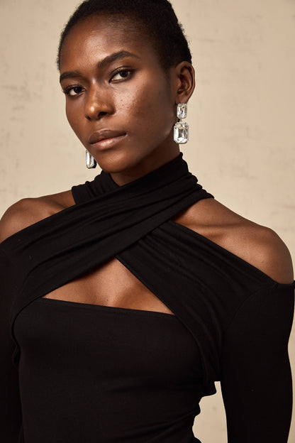 Odette Black Ruched Stretch-Jersey Top
