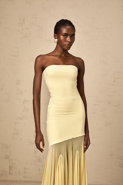 Josiane Yellow Off-Shoulder Sheer Tulle Maxi Dress