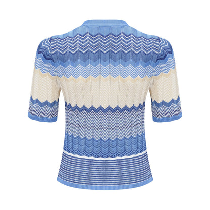 Daniela Blue Zigzag-Design Knit Top & Skirt Matching Set