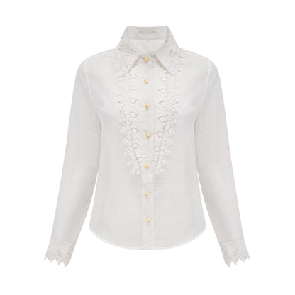 Renee White Semi-Sheer Shirt & Skirt Matching Set