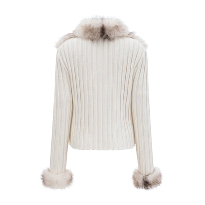 Laetiecia Faux-Fur Ribbed-Knit Jacket