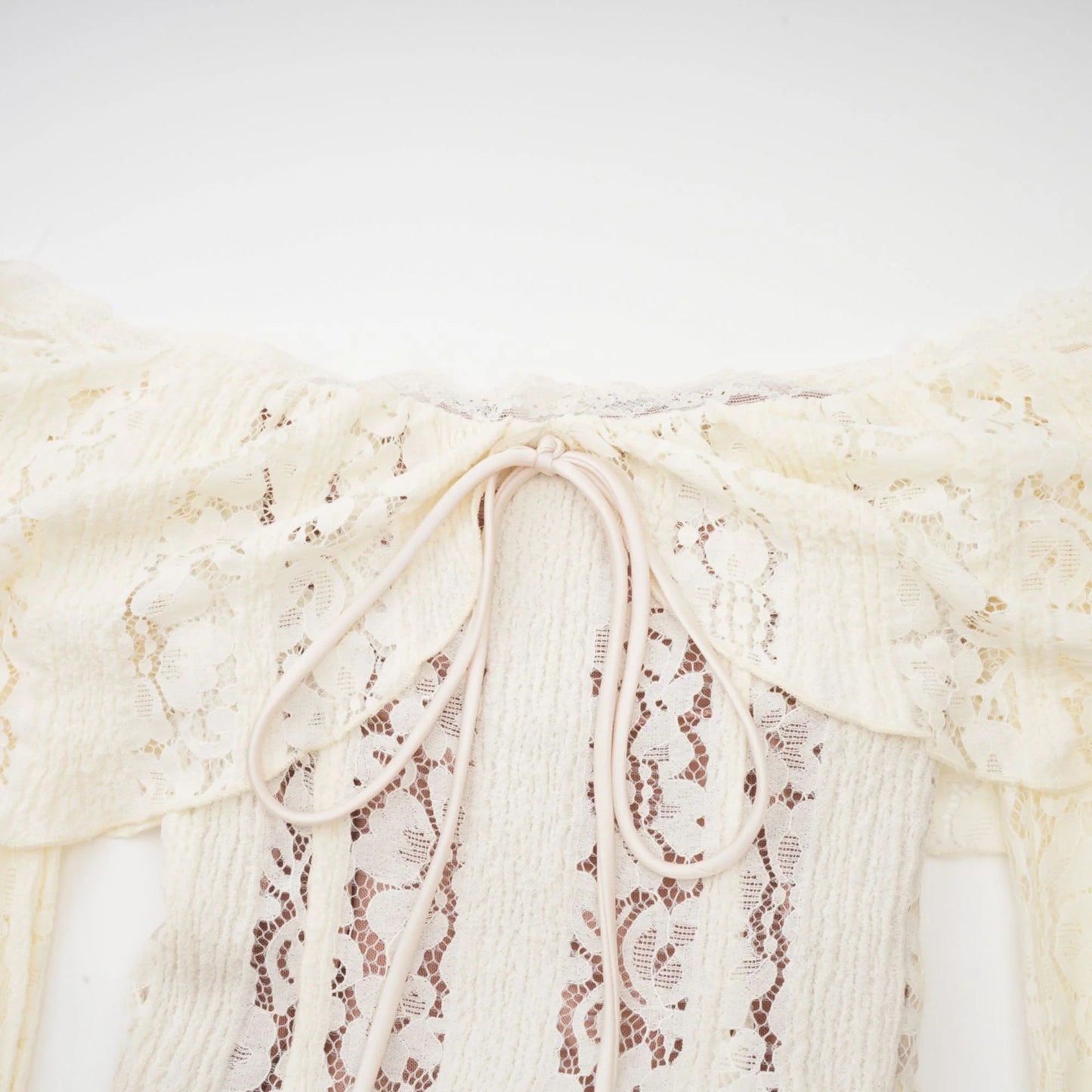 Emeline Floral Lace Flared-Cuff Maxi Dress in Neutrals