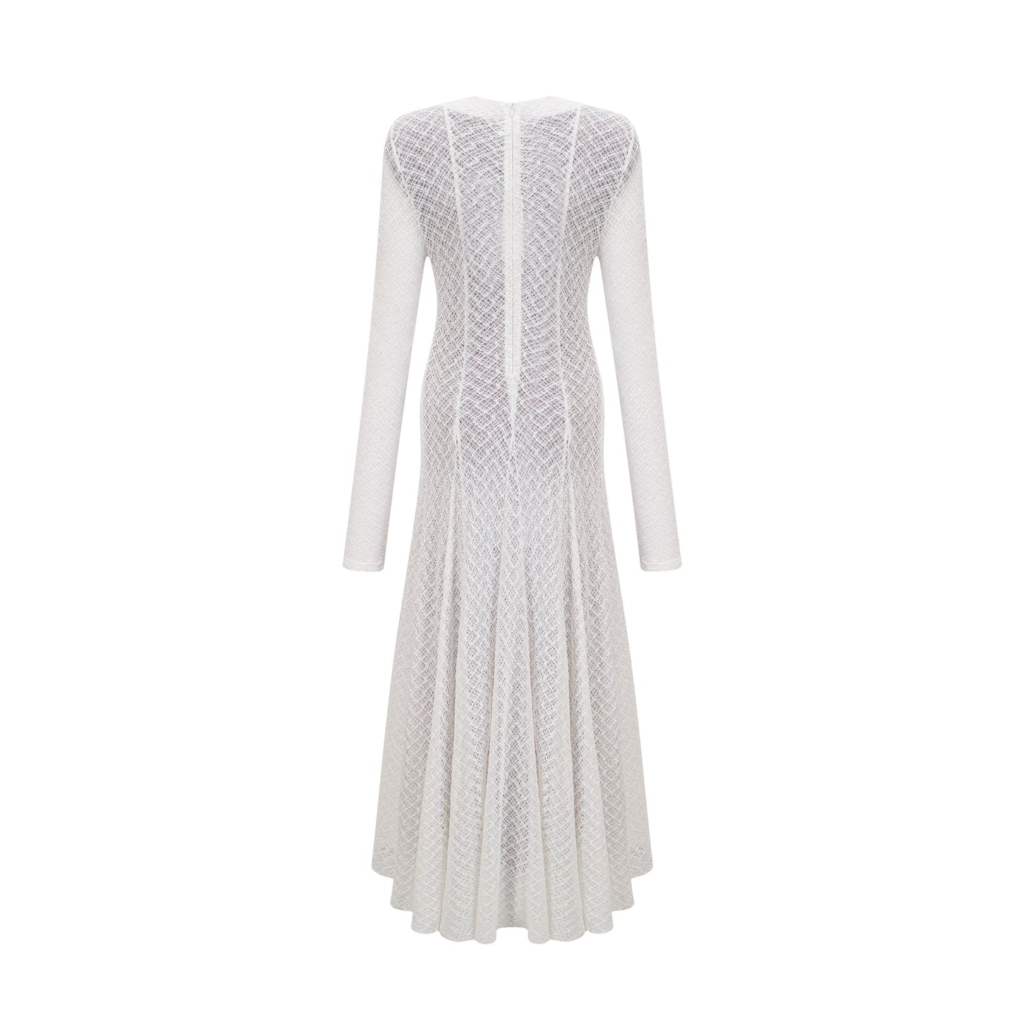Athena Wavy-Pattern Lace Maxi Dress in White