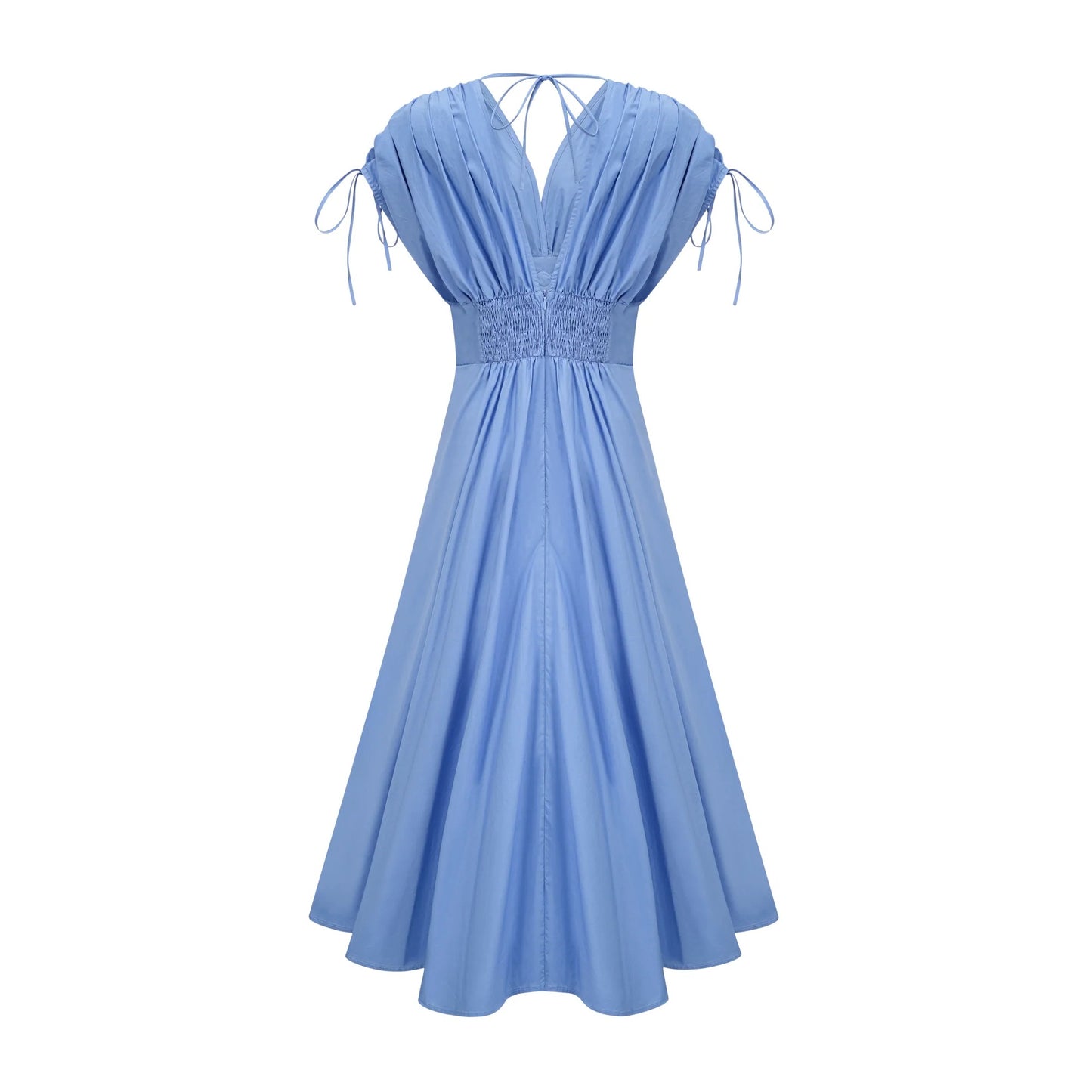 Emma Petal-Detail Drawstring Maxi Dress in Blue