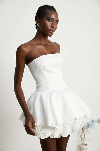 Lucie White Petal-Layered Strapless Corset Mini Dress