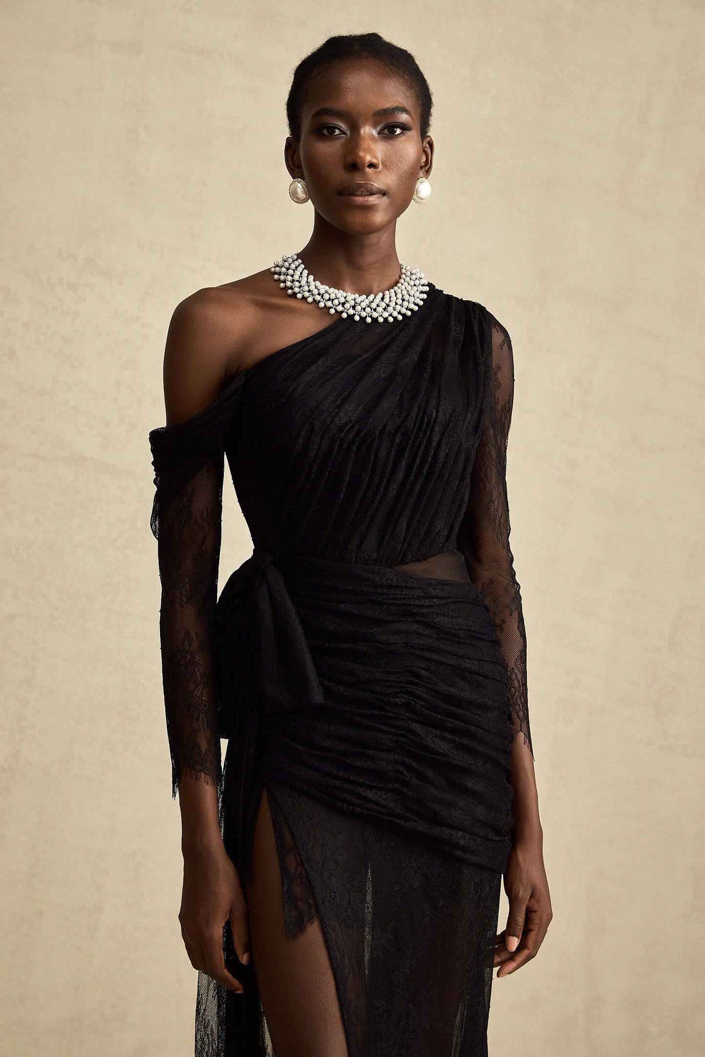 Jeanne Black One-Shoulder Cut-Out Maxi Dress