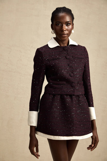 Brigitte Purple Sequined Tweed Jacket & Skirt Matching Set