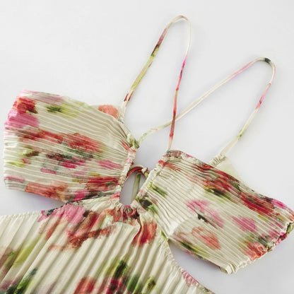Andrea Cut-Out Floral-Print Pleated Maxi Dress