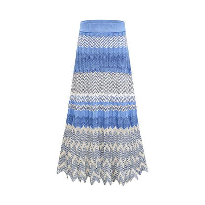 Daniela Blue Zigzag-Design Knit Top & Skirt Matching Set
