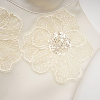 Emilie Sleeveless Floral-Applique Midi Dress in White