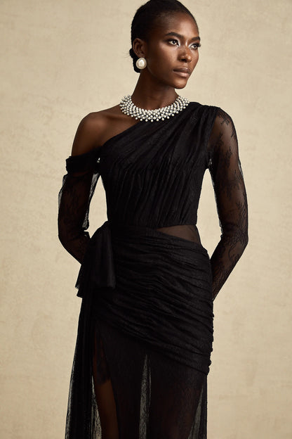 Jeanne Black One-Shoulder Cut-Out Maxi Dress