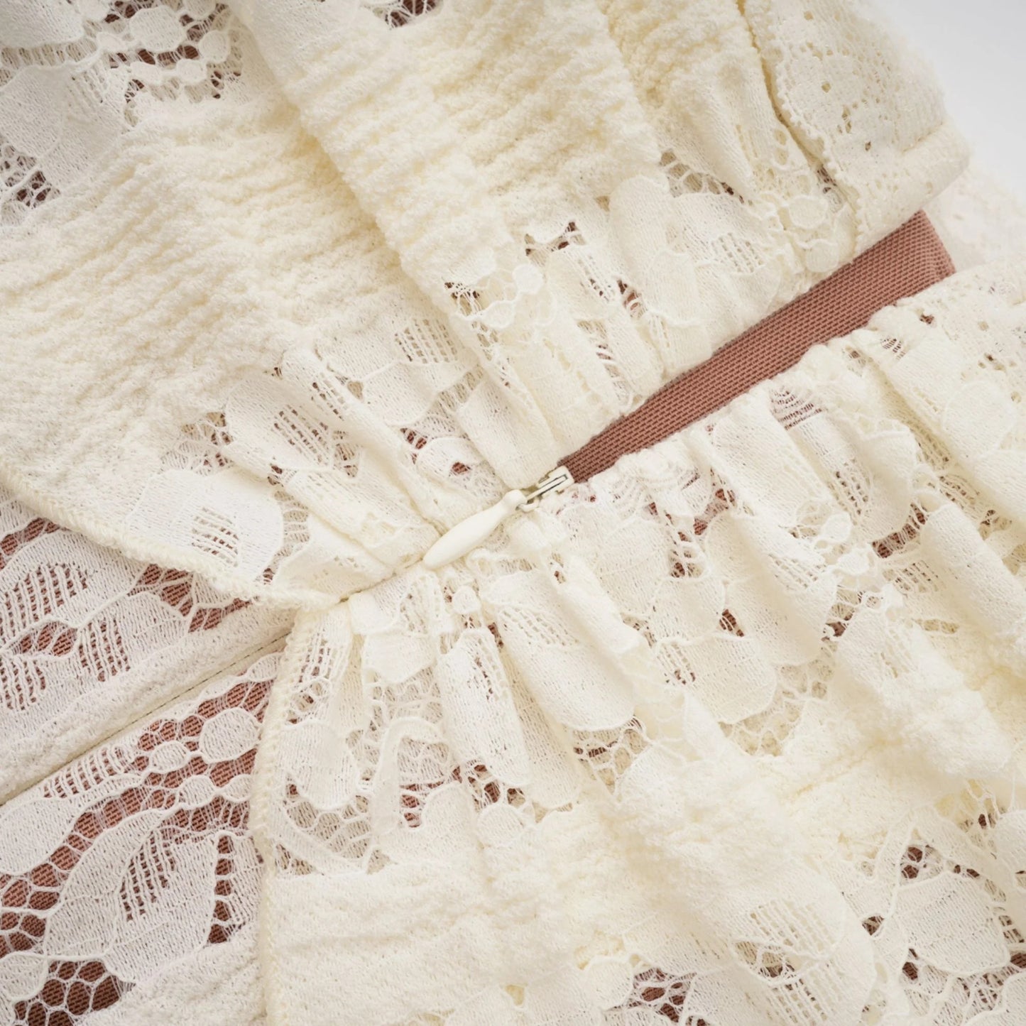 Emeline Floral Lace Flared-Cuff Maxi Dress in Neutrals