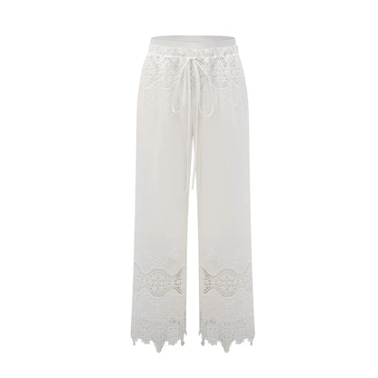 Raphaelle Lace-Trim Cut-Out Cropped Top & Trousers Matching Set